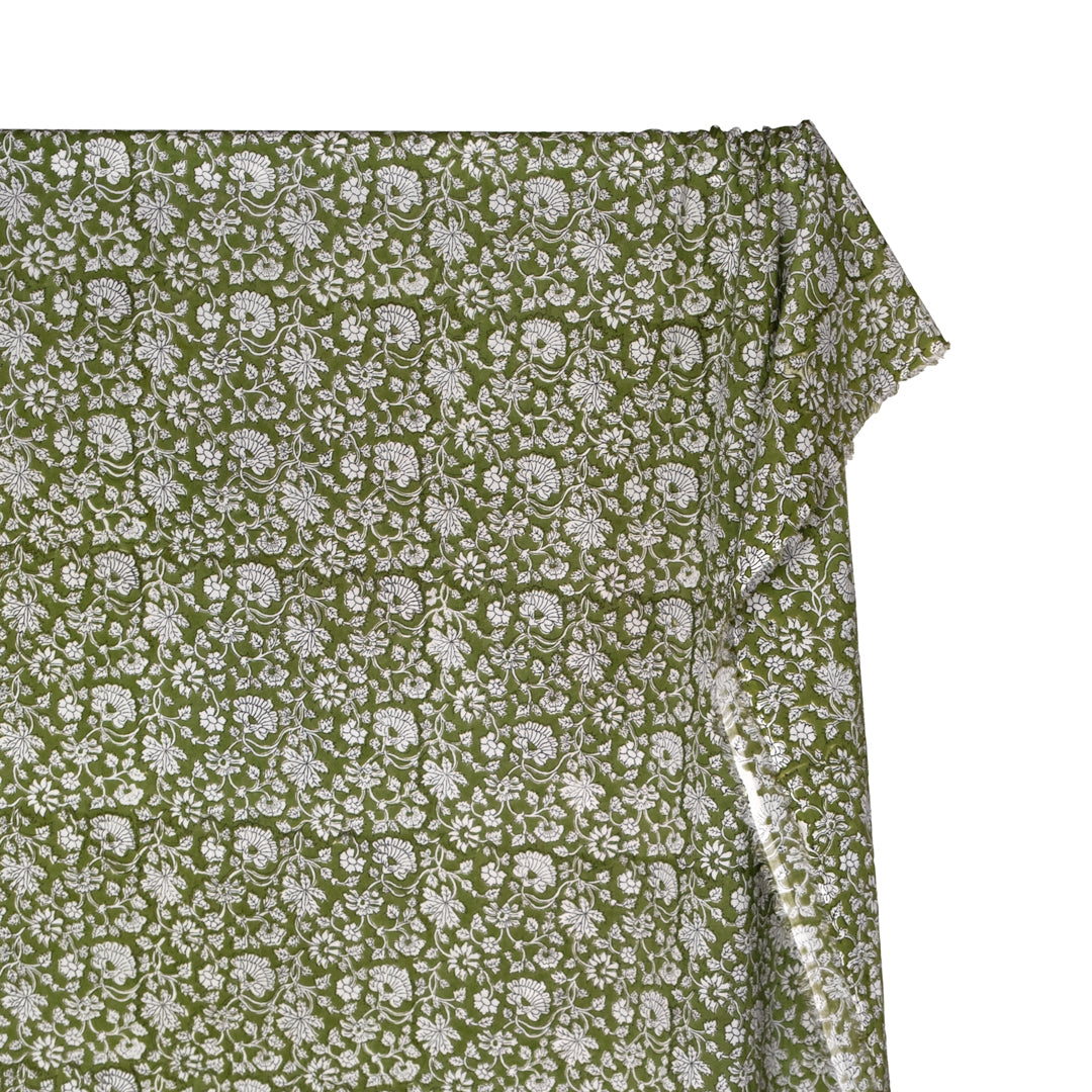 Tapestry Block Printed Organic Cotton Batiste - Pickle/Ivory | Blackbird Fabrics