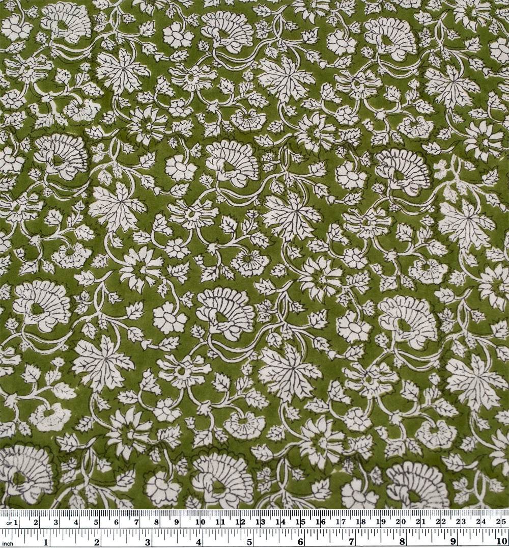 Tapestry Block Printed Organic Cotton Batiste - Pickle/Ivory | Blackbird Fabrics