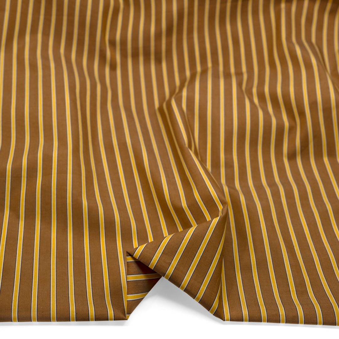 Teddy Stripe Cotton Shirting - Teak/Marigold | Blackbird Fabrics