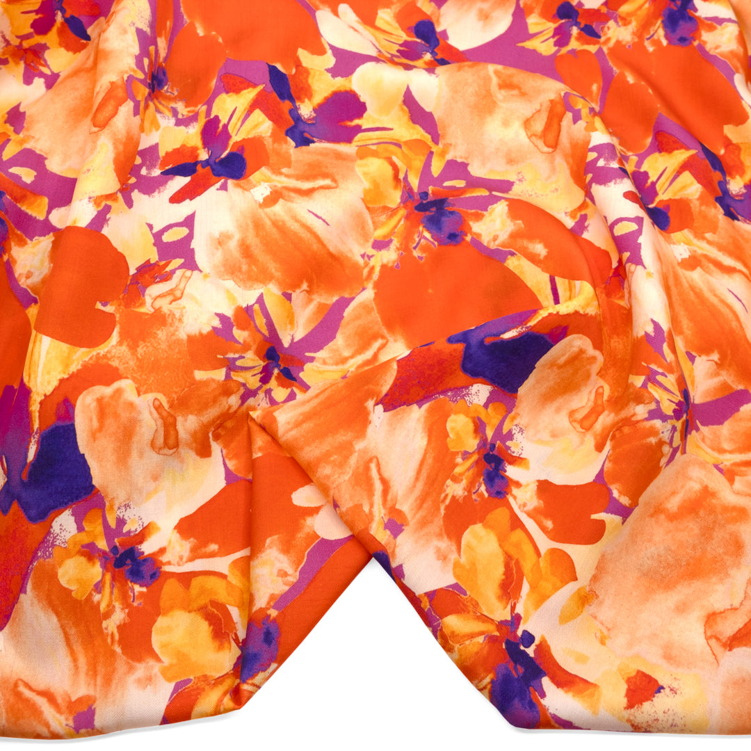 Thermal Tropics TENCEL™ Lyocell Twill - Tangerine/Multi | Blackbird Fabrics