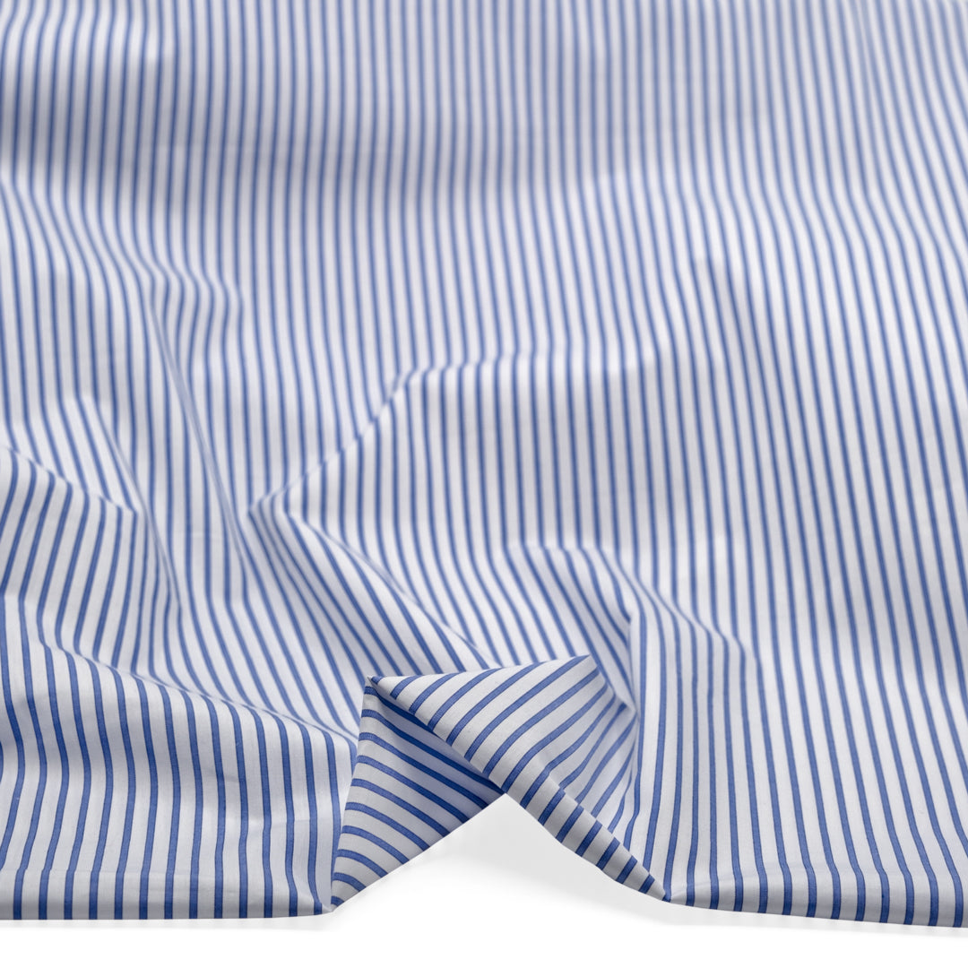 Ticking Stripe Cotton Shirting - Lapis/White | Blackbird Fabrics