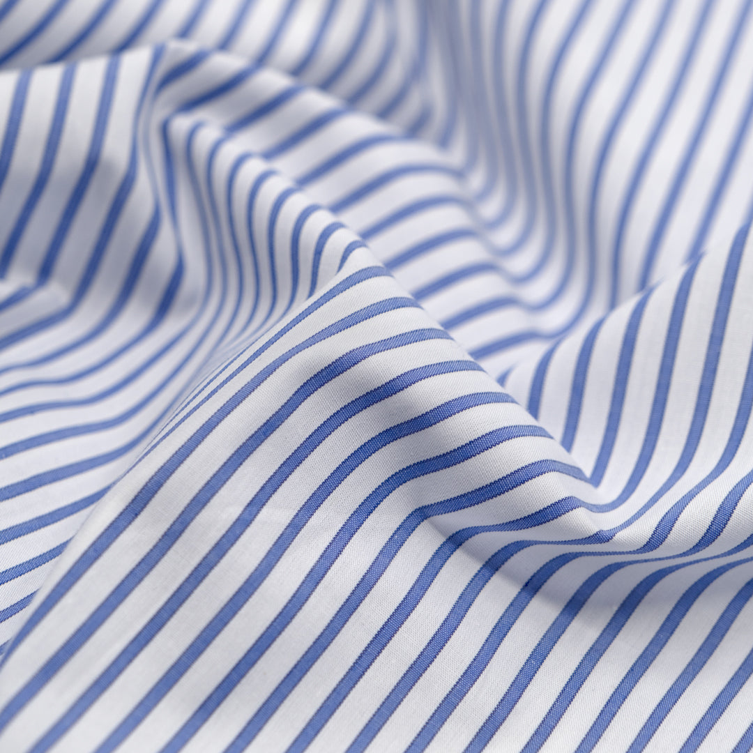 Ticking Stripe Cotton Shirting - Lapis/White | Blackbird Fabrics