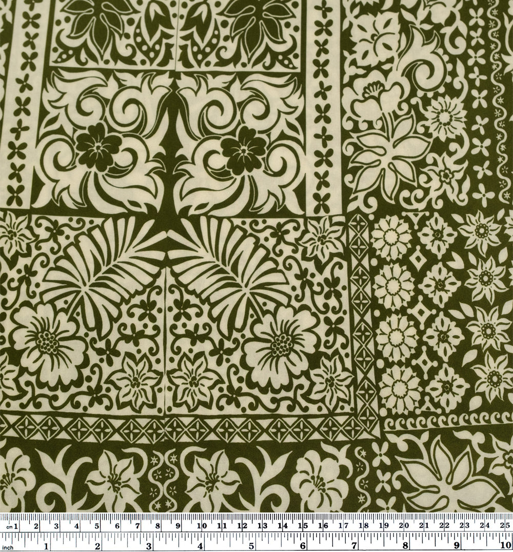 Tuscan Tiles Printed Viscose Challis - Kale/Ivory | Blackbird Fabrics