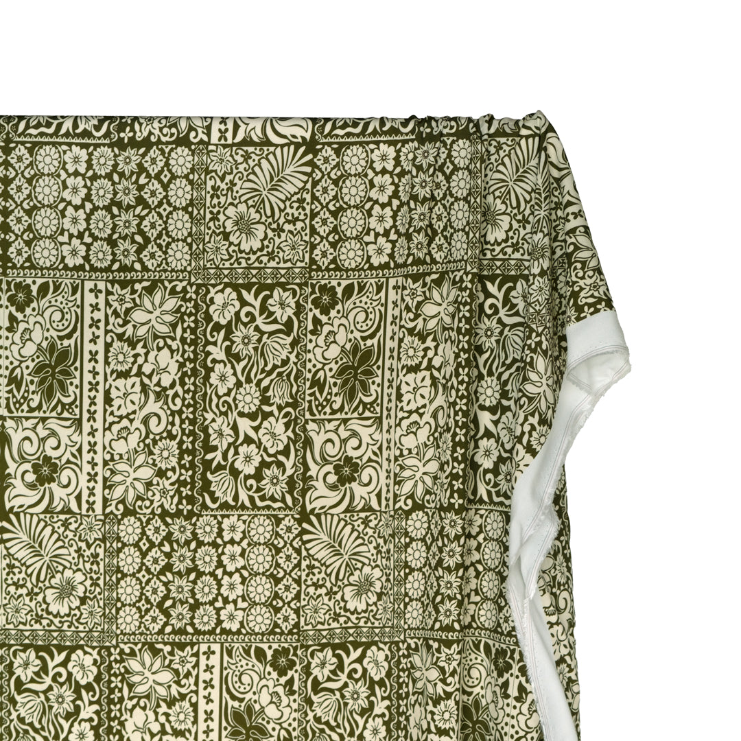 Tuscan Tiles Printed Viscose Challis - Kale/Ivory | Blackbird Fabrics