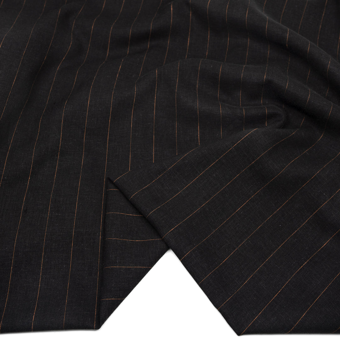Wide Pinstripe Linen Viscose Voile - Black/Rust | Blackbird Fabrics