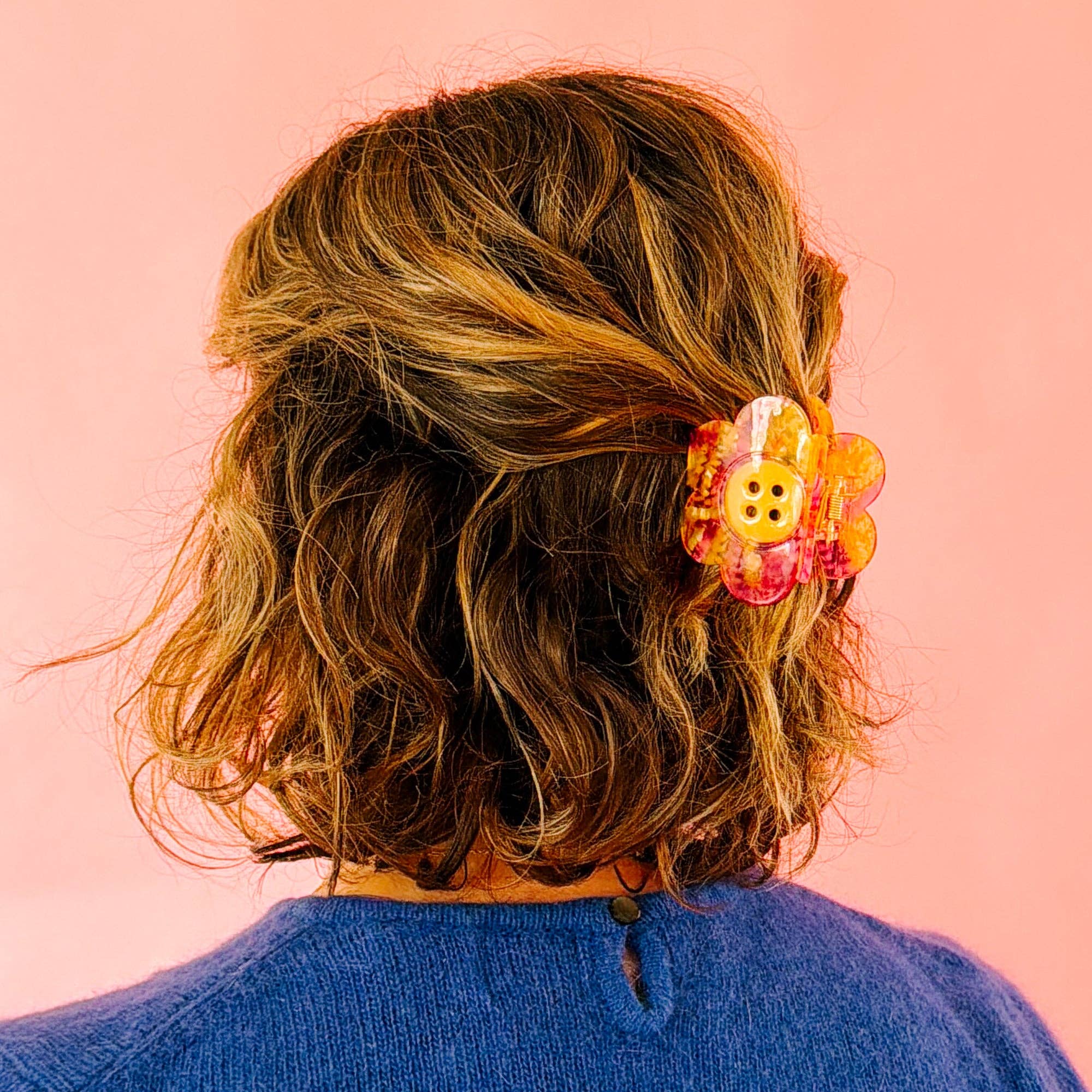 DAISY BUTTON Hair Claw Clip By Sarah Hearts - Pink/Yellow | Blackbird Fabrics