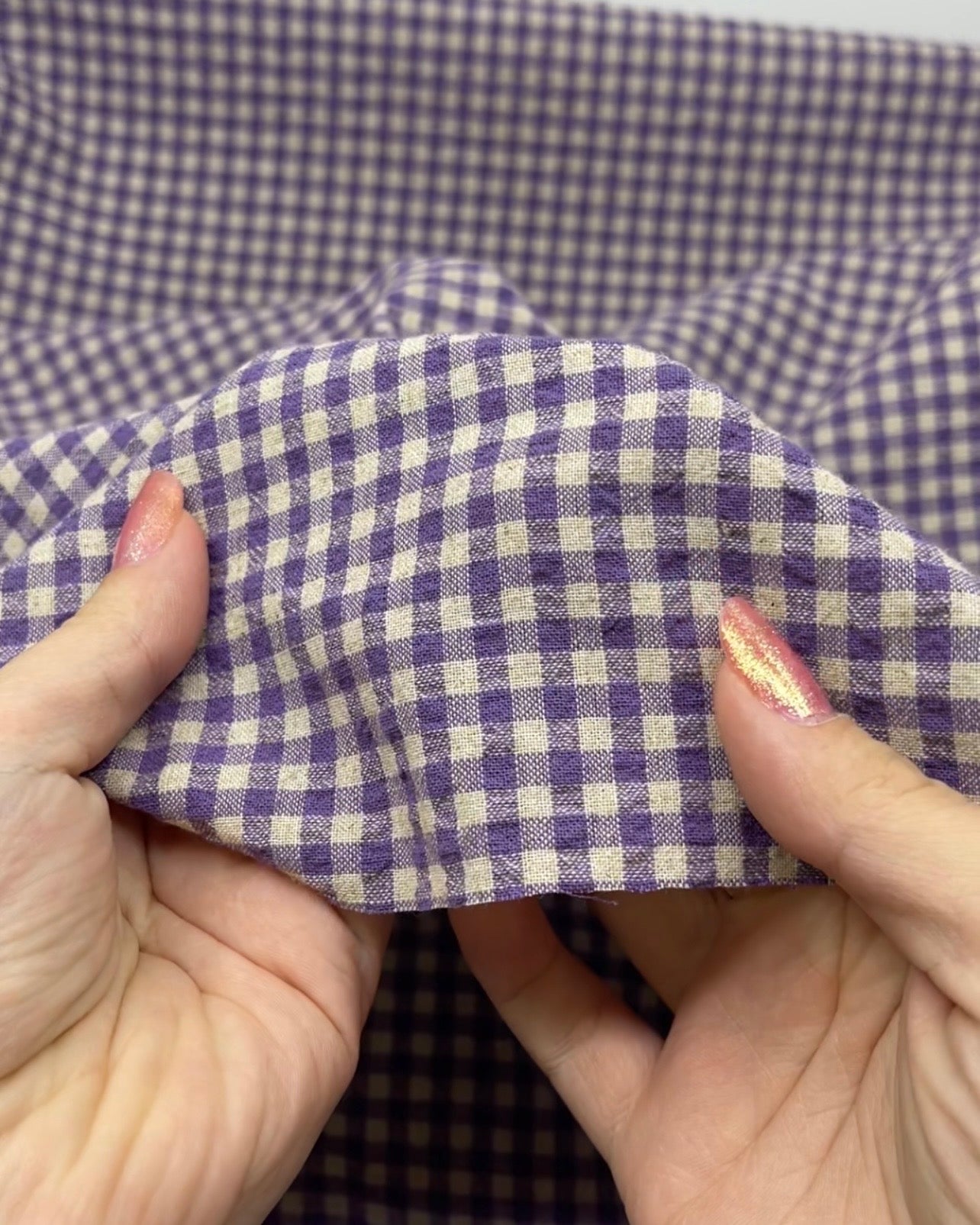 Antique Gingham Cotton Linen - Amethyst/Natural | Blackbird Fabrics