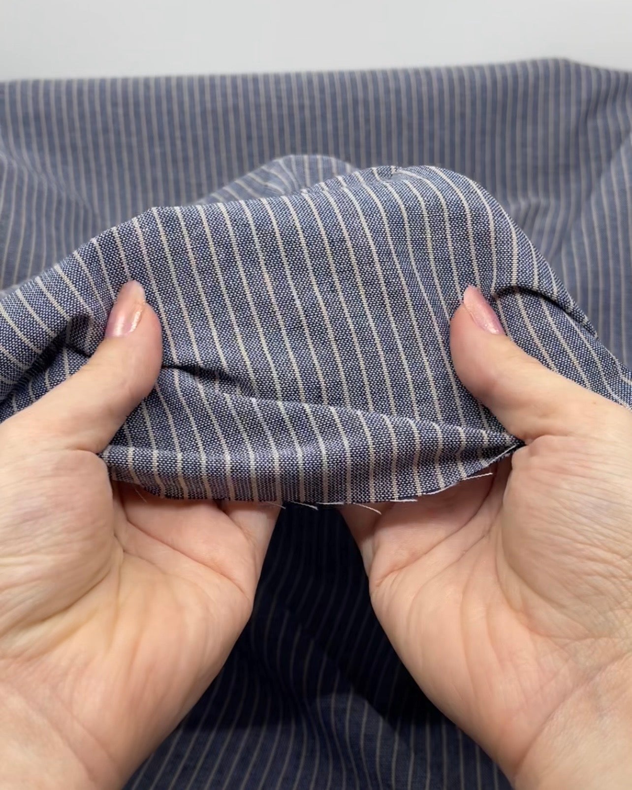 Beachside Stripe Cotton Linen Chambray - Navy/Pebble | Blackbird Fabrics