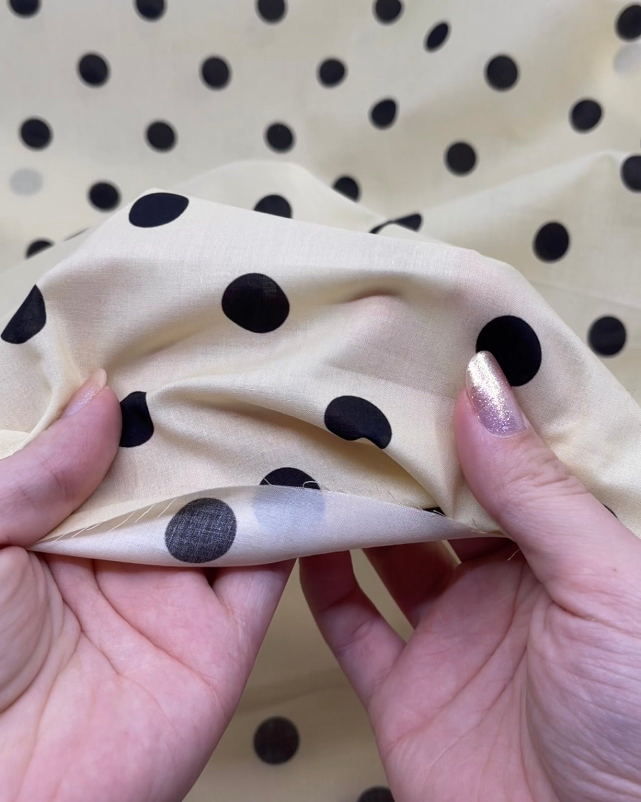 Big Dots Printed Cotton Lawn - Butter/Black | Blackbird Fabrics