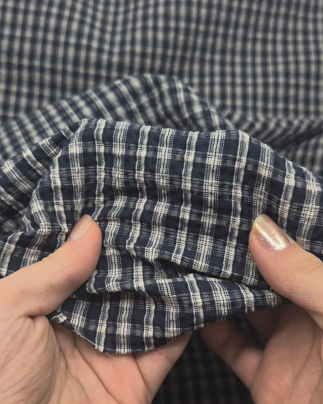 Bungalow Plaid Cotton Poly Seersucker - Navy | Blackbird Fabrics