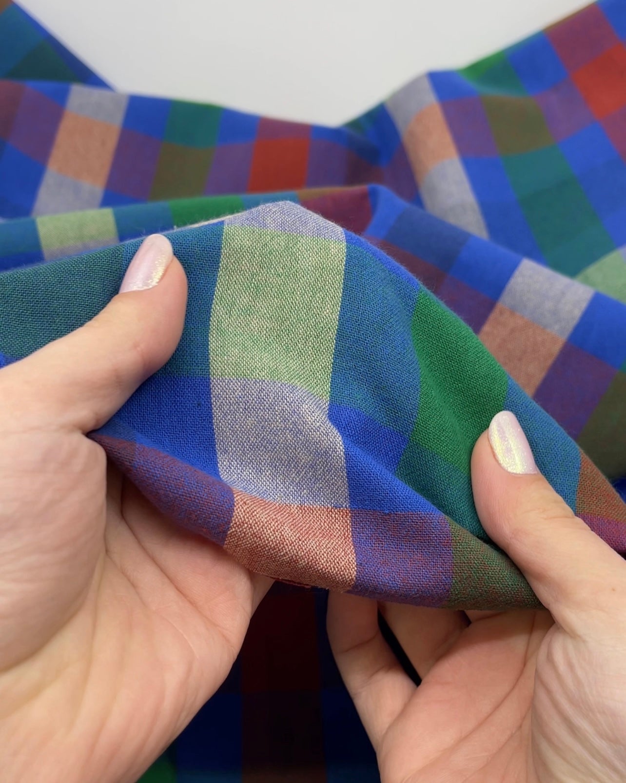 Chroma Plaid Sandwashed Cotton - Lapis/Red Clay/Multi | Blackbird Fabrics