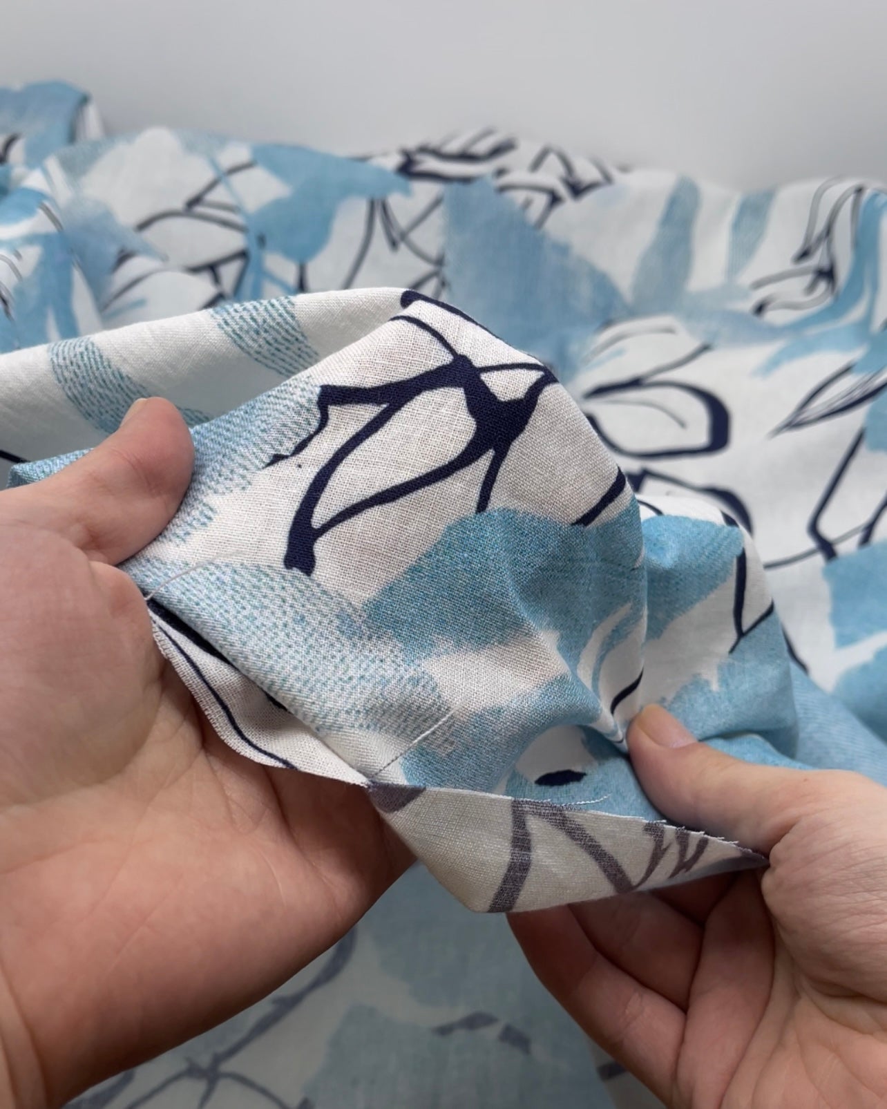 Day Break Printed Linen Cotton - White/Ice Blue | Blackbird Fabrics