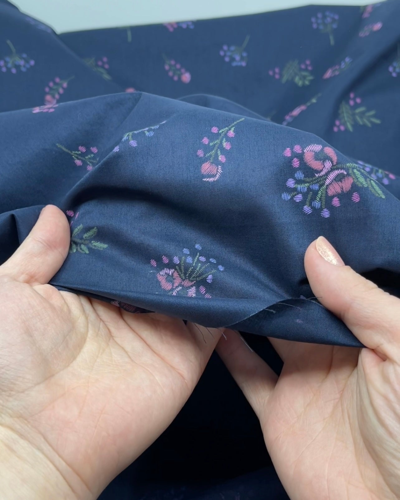 Deadstock Bouquet Cotton Voile - Navy/Multi | Blackbird Fabrics