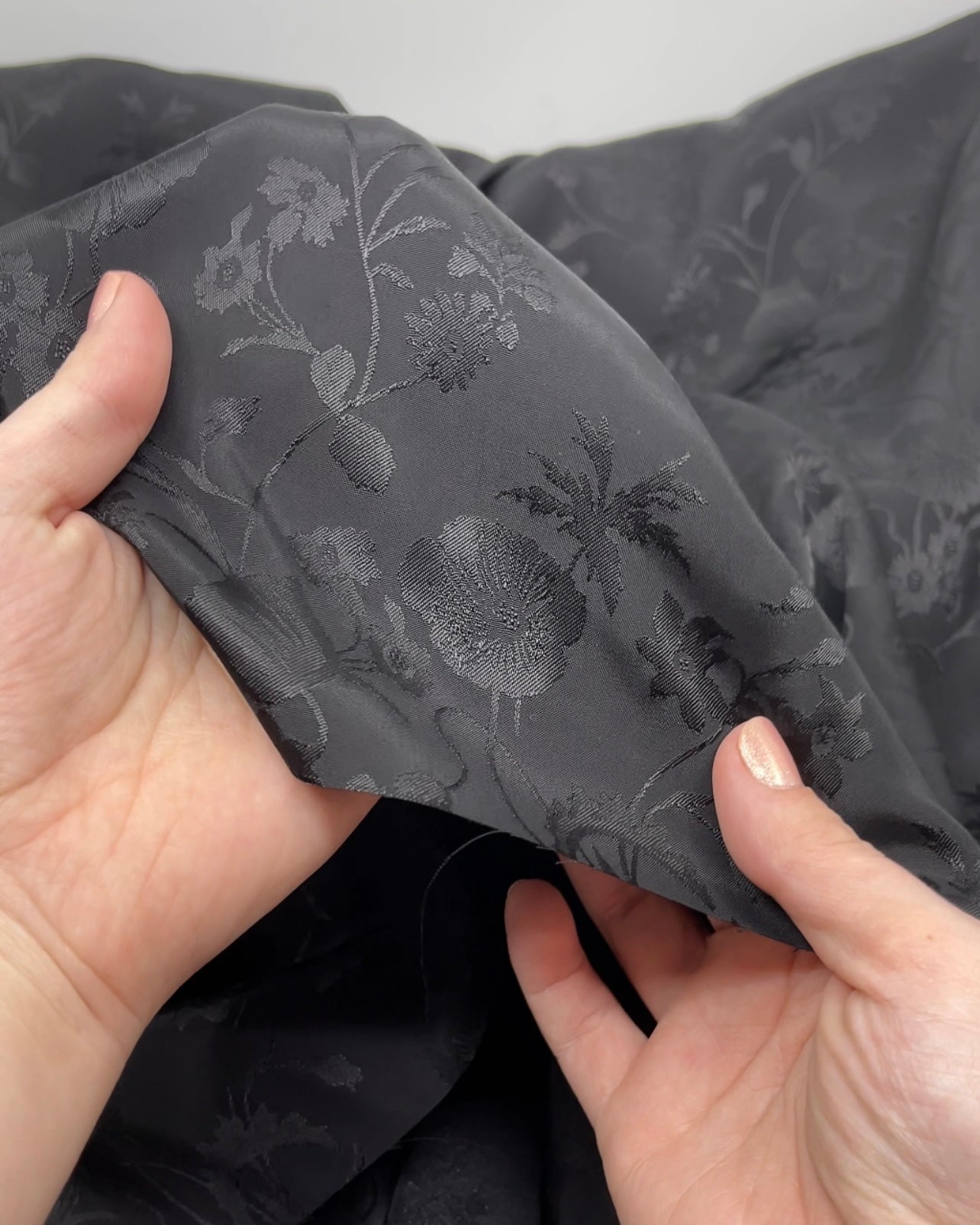 Deadstock Floral Cotton Rayon Satin Jacquard - Black | Blackbird Fabrics