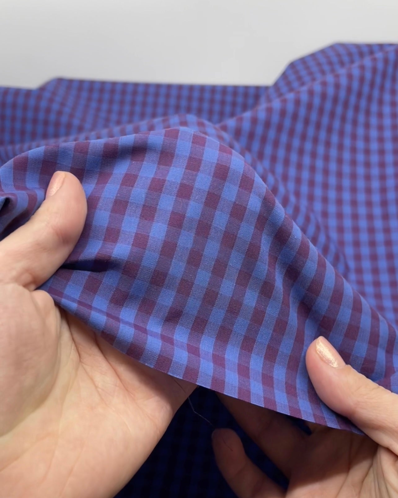 Deadstock Gingham Cotton Shirting - Ocean/Currant | Blackbird Fabrics