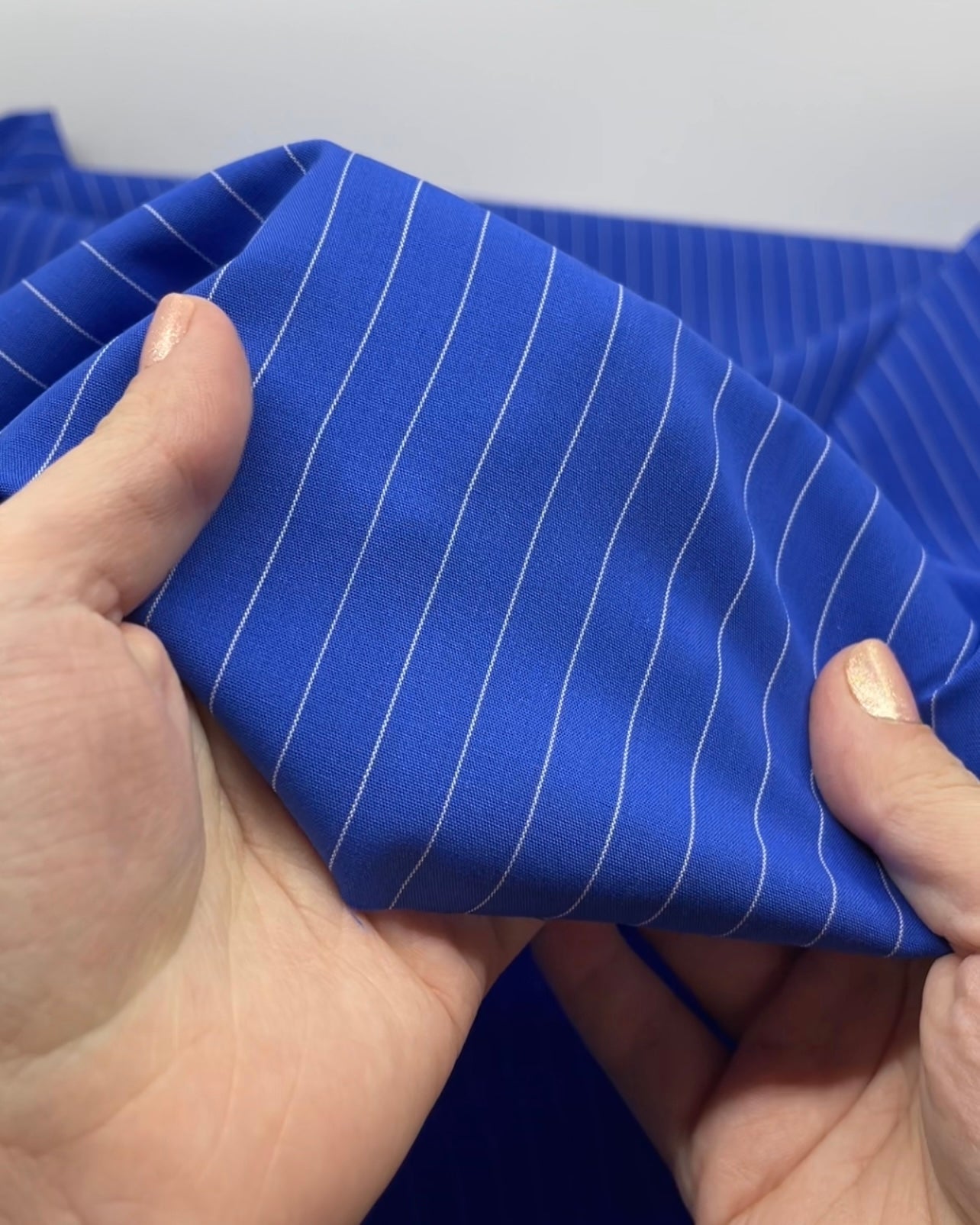 Deadstock Pinstripe Cotton Shirting - Cobalt | Blackbird Fabrics