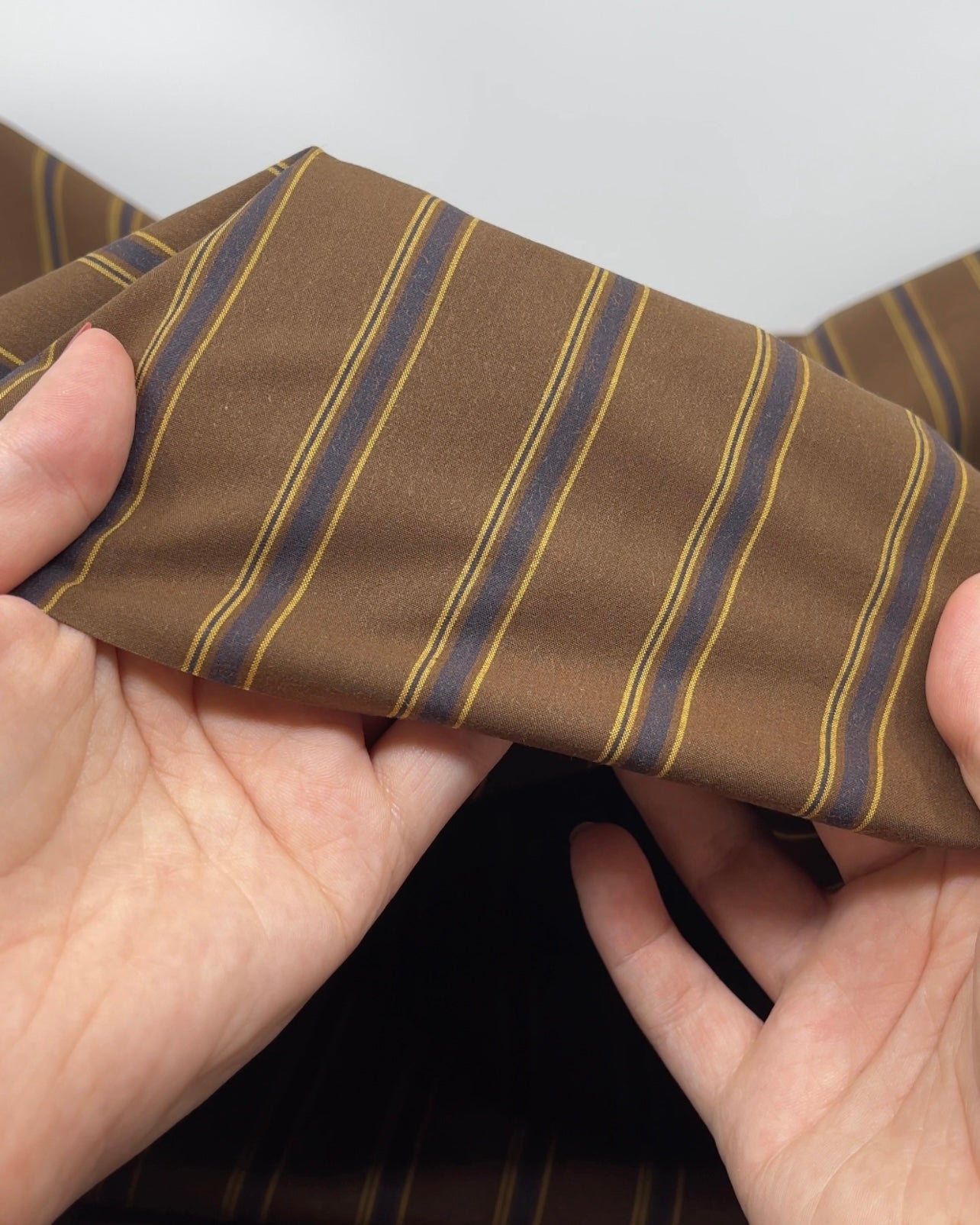 Deadstock Stripe Cotton Lyocell Shirting - Brownie/Navy/Ochre | Blackbird Fabrics