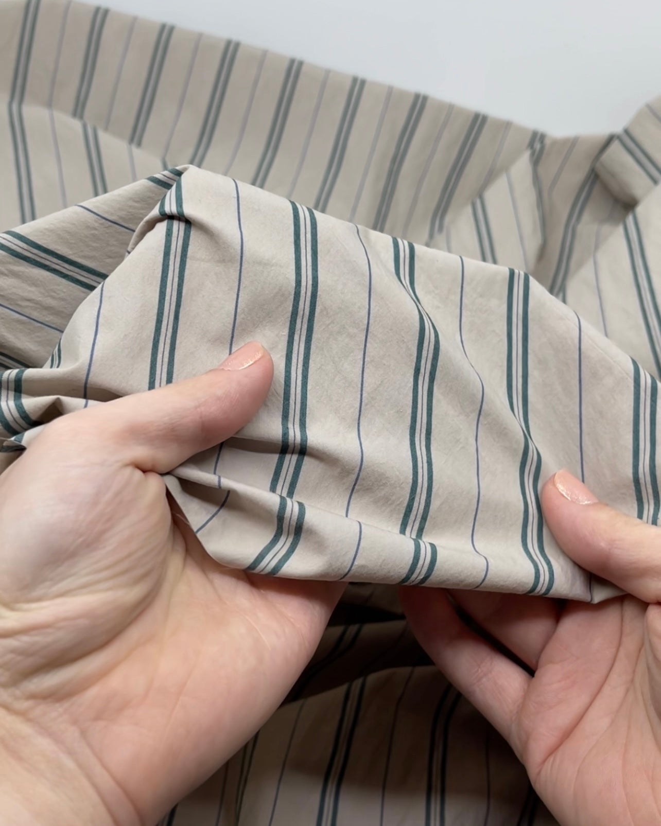 Deadstock Striped Cotton Nylon Shirting - Pebble/Petrol | Blackbird Fabrics