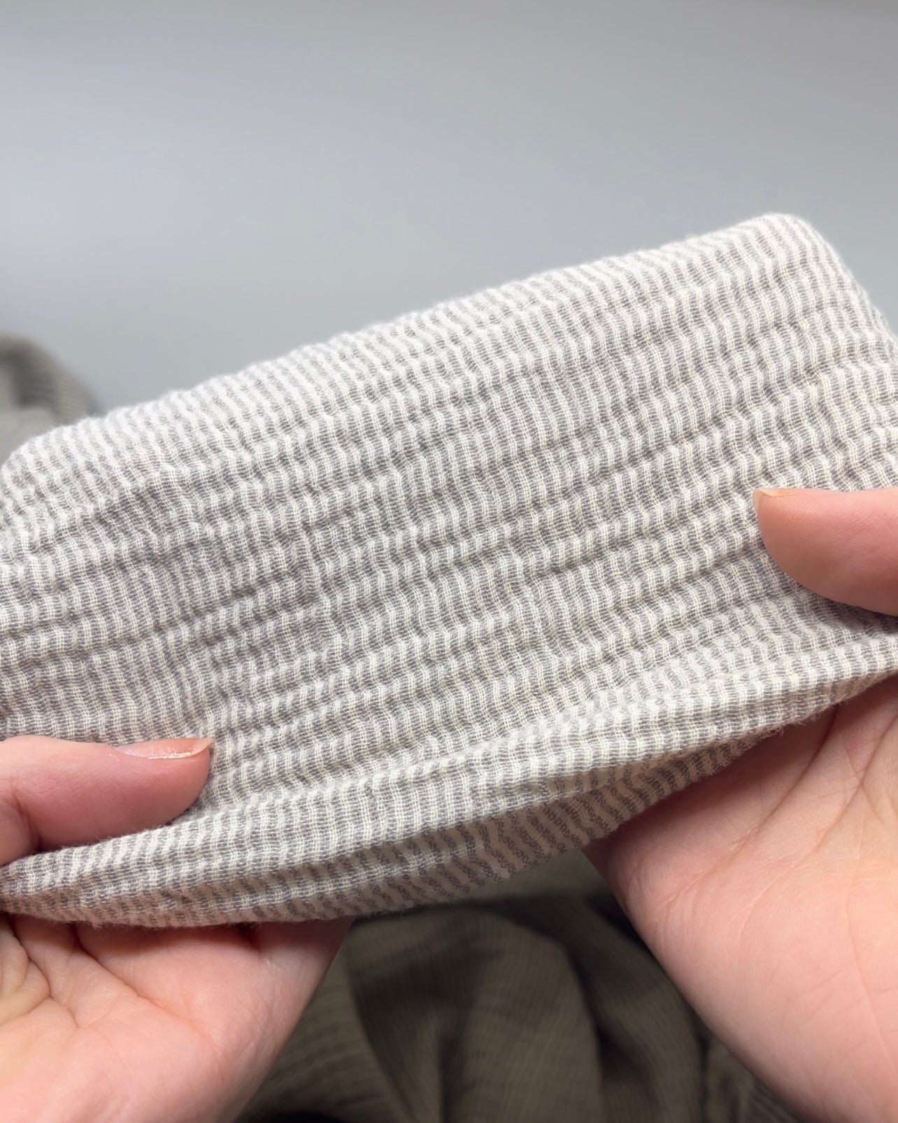 Fine Striped Organic Cotton Double Gauze - Stone | Blackbird Fabrics