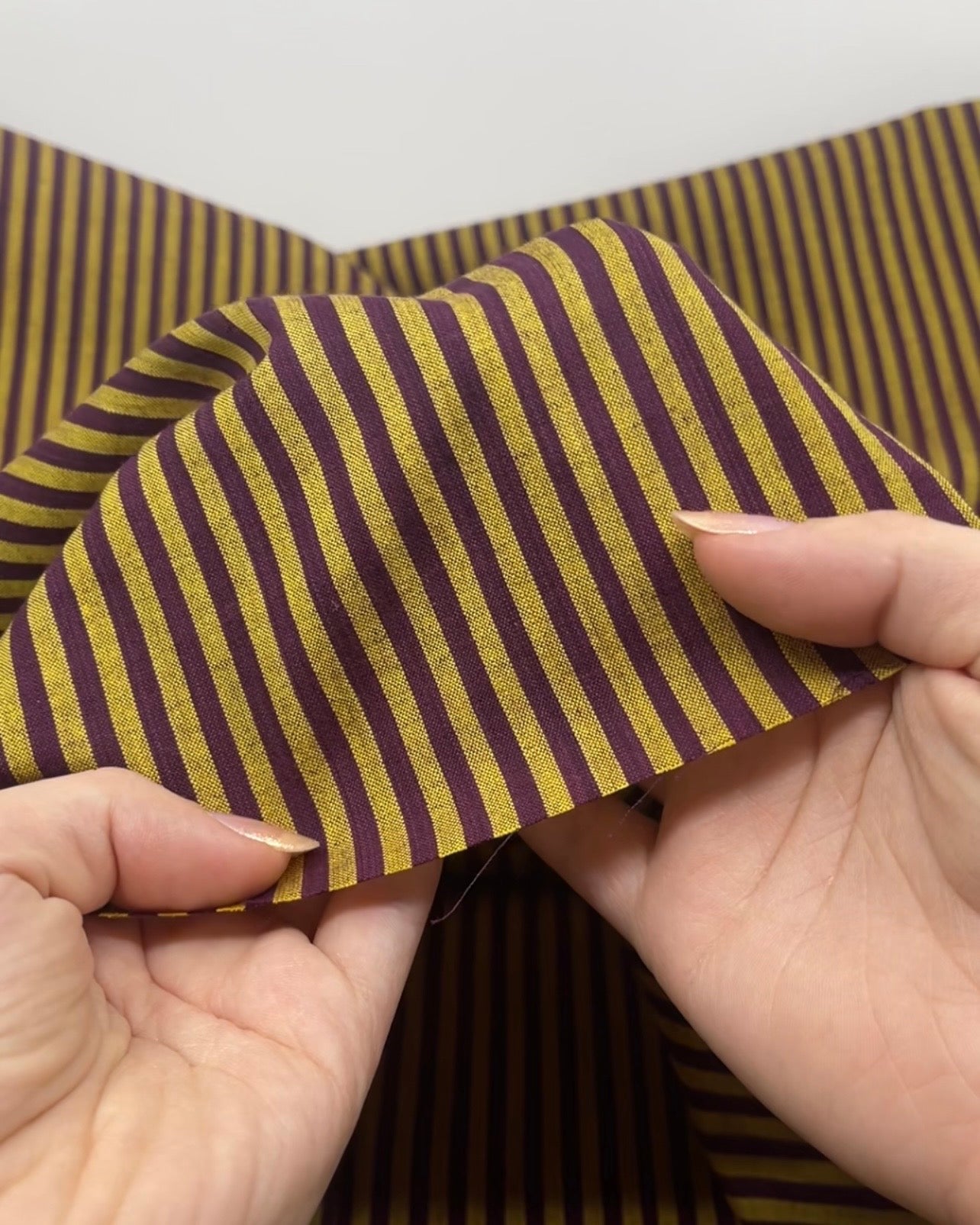 Fine Stripe Lightweight Handwoven Cotton - Marigold/Boysenberry | Blackbird Fabrics