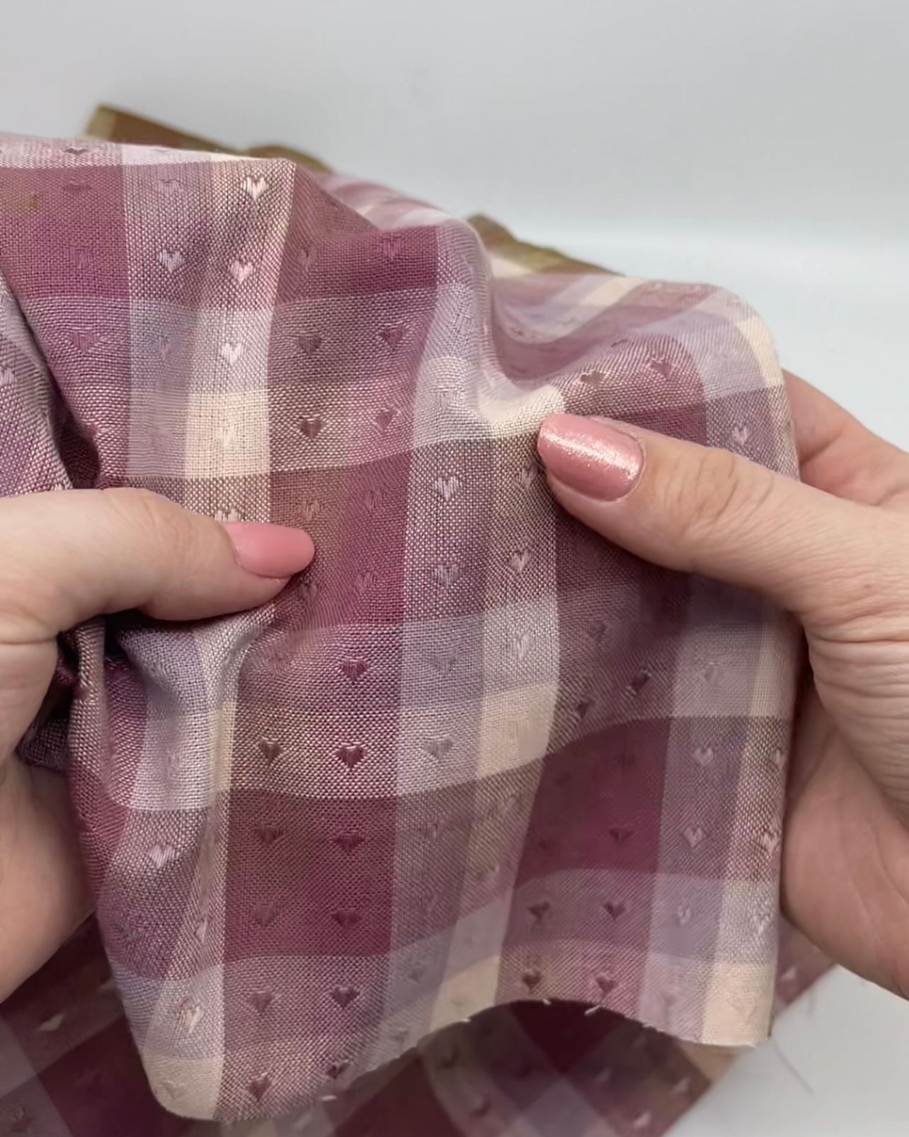 Fableism Gingham Hearts Cotton - Cameo Pink | Blackbird Fabrics