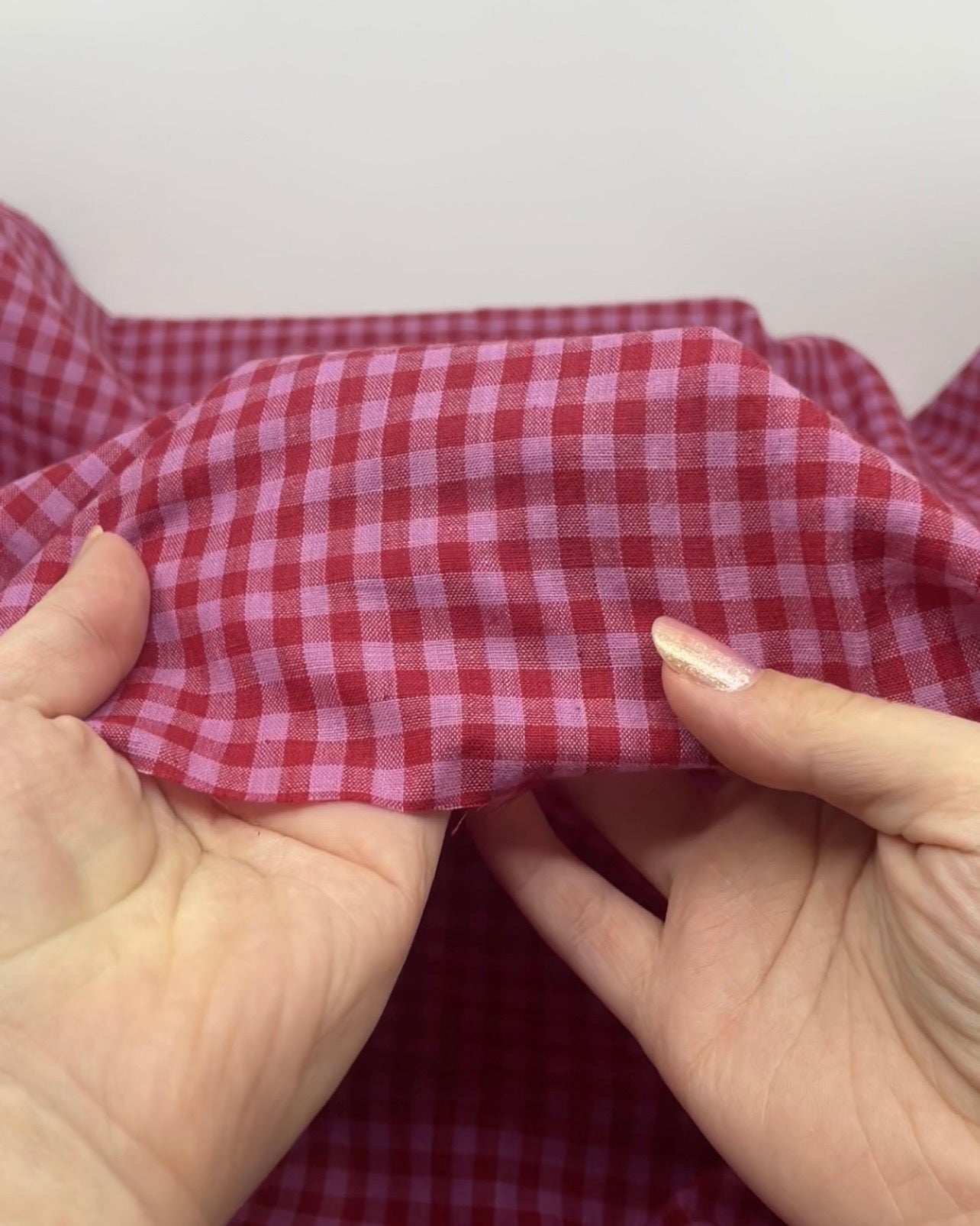 Gingham Lightweight Handwoven Cotton - Garnet/Peony | Blackbird Fabrics