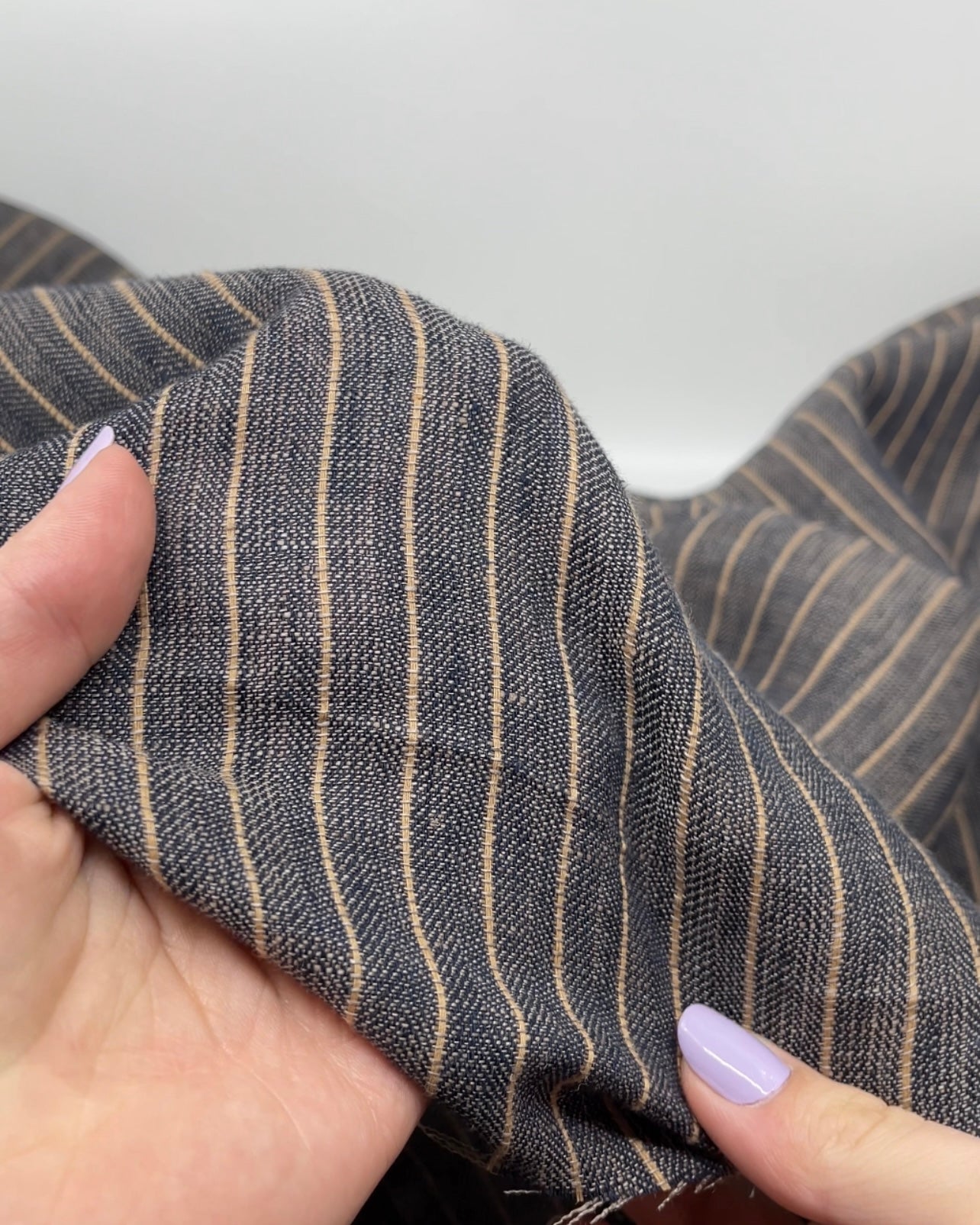 Herringbone Stripe Yarn Dyed Linen Cotton - Midnight Blue/Sand | Blackbird Fabrics