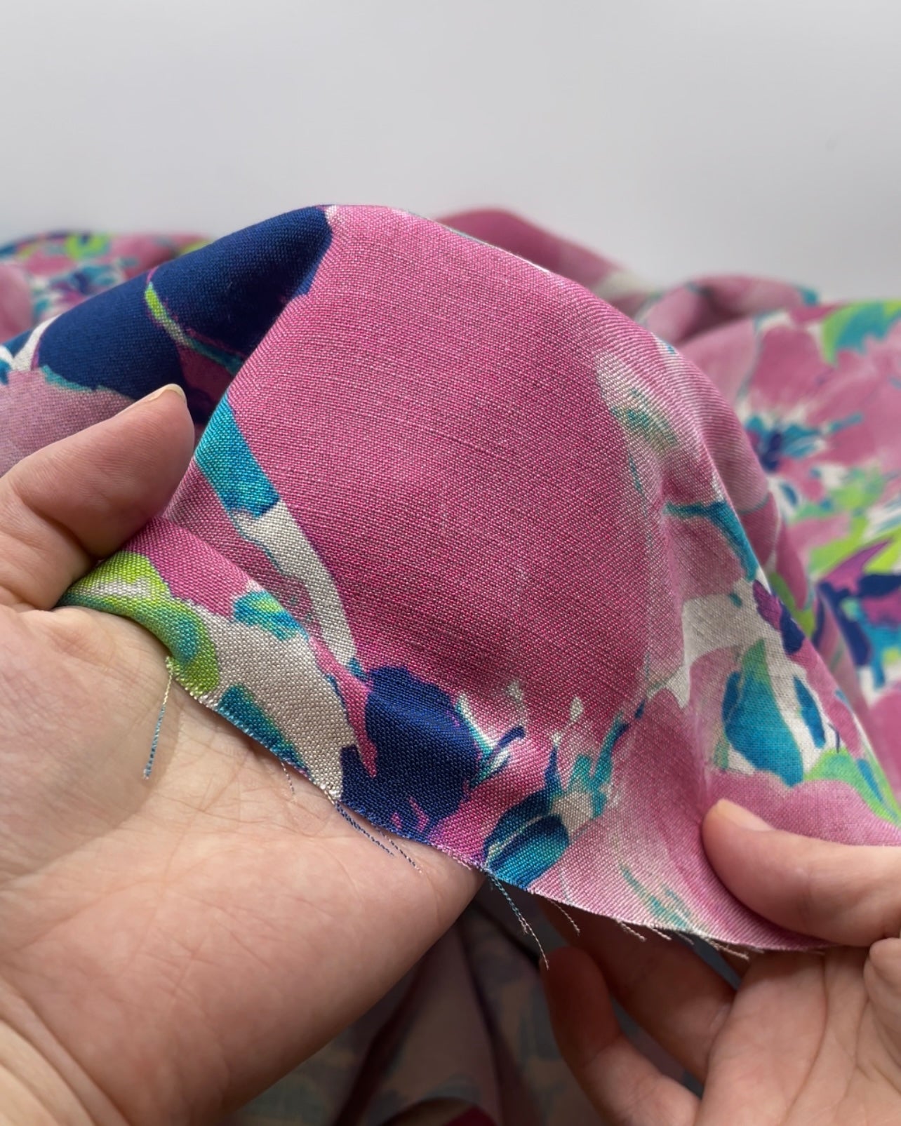 Inkblot Floral Printed Viscose Linen - Tulip/Bluebird/Multi | Blackbird Fabrics