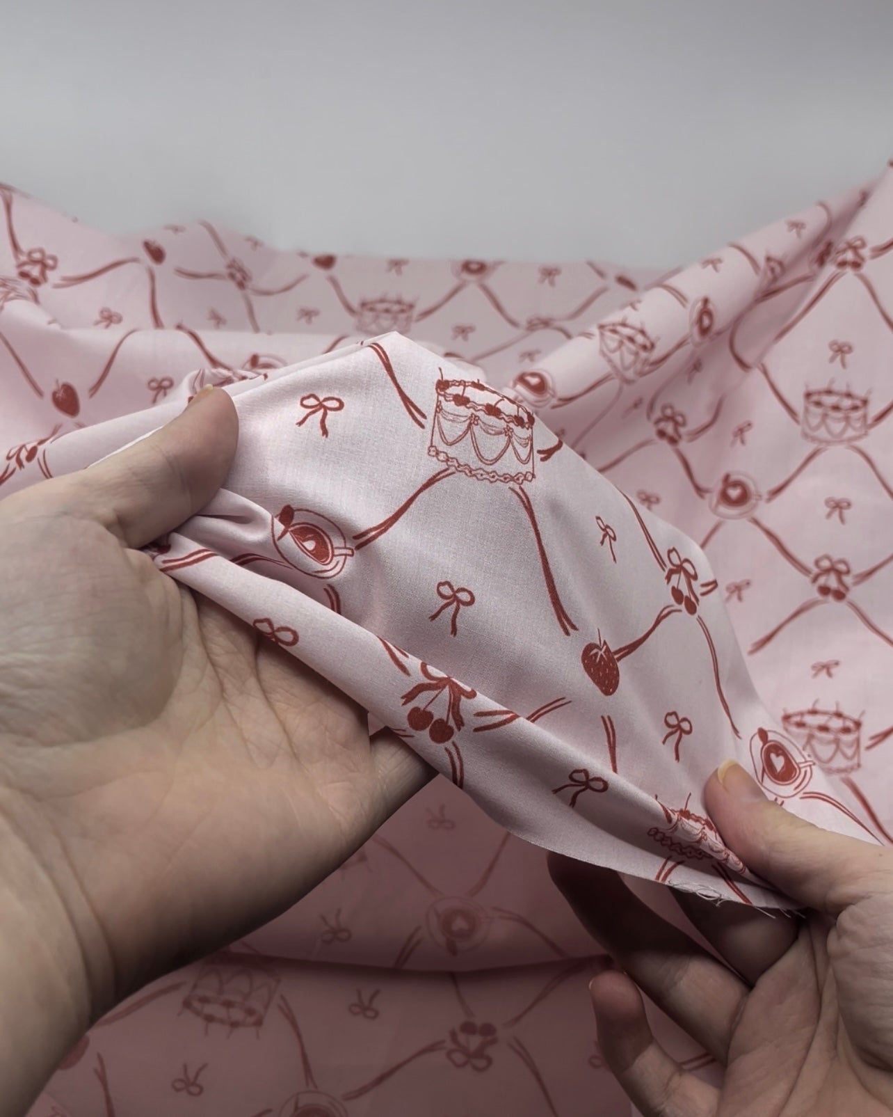 Live Laugh Cake Lightweight Cotton Lawn - Pale Pink/Crimson | Blackbird Fabrics