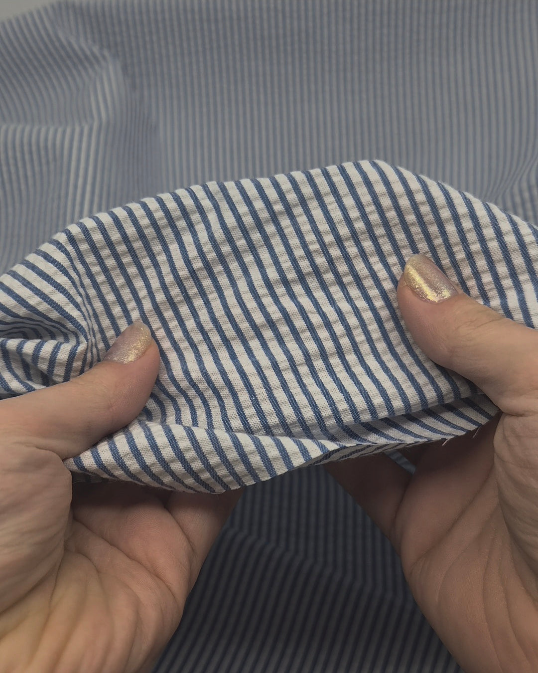 Mini Stripe Cotton Seersucker - Cornflower/White | Blackbird Fabrics