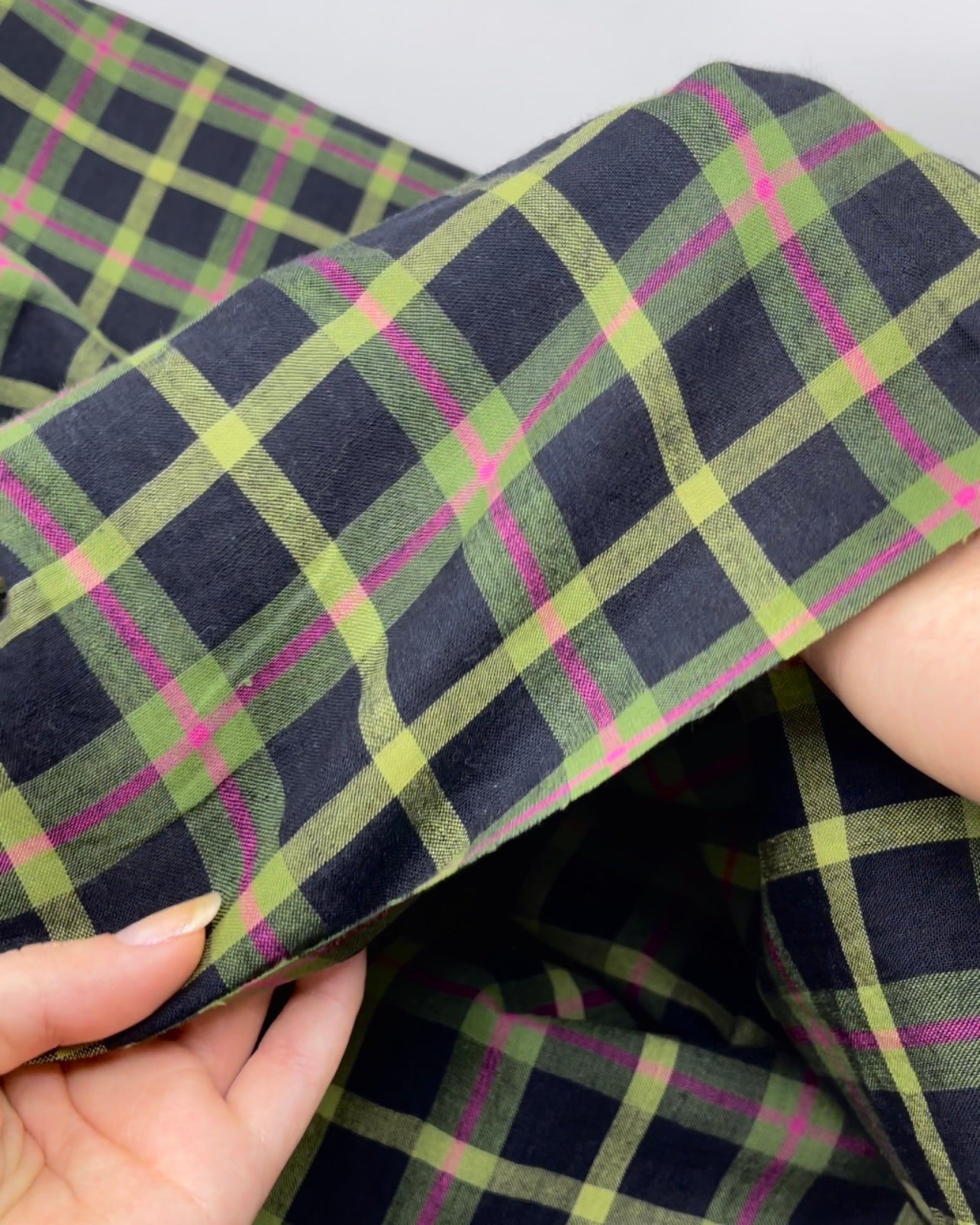 Plaid Handwoven Cotton - Black/Key Lime/Pink | Blackbird Fabrics