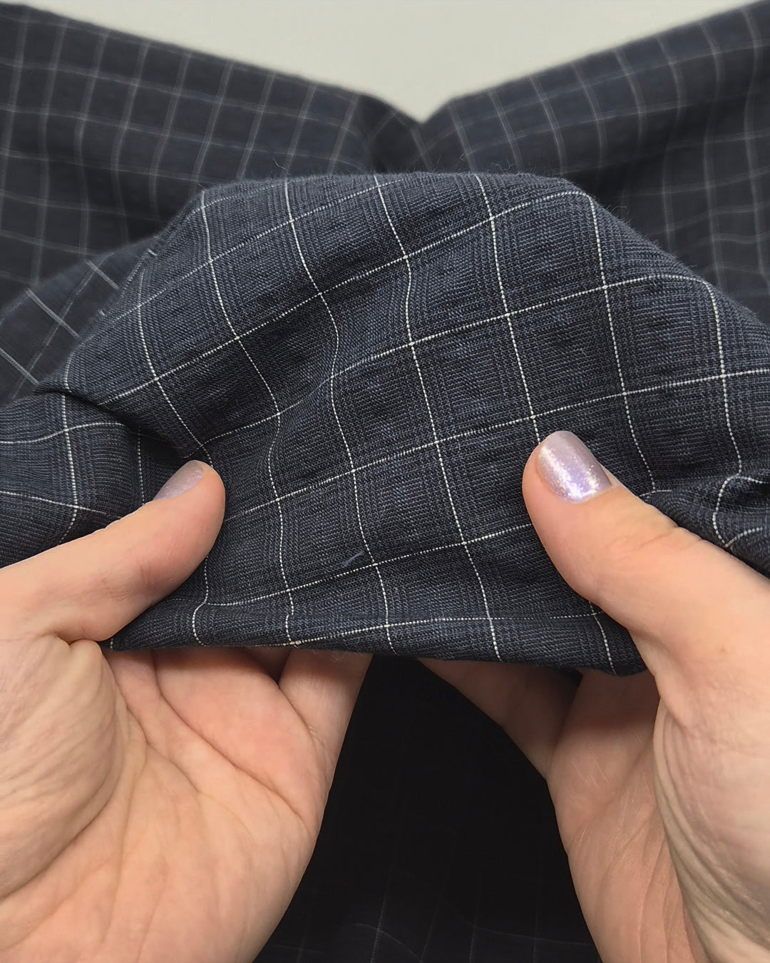 Puckered Plaid Cotton Shirting - Midnight Blue/White | Blackbird Fabrics