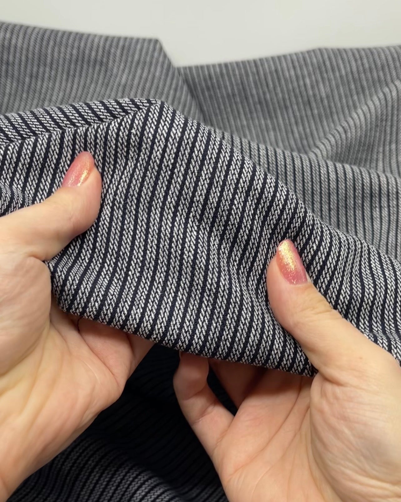 Railroad Stripe Linen Cotton Twill - Midnight Blue | Blackbird Fabrics