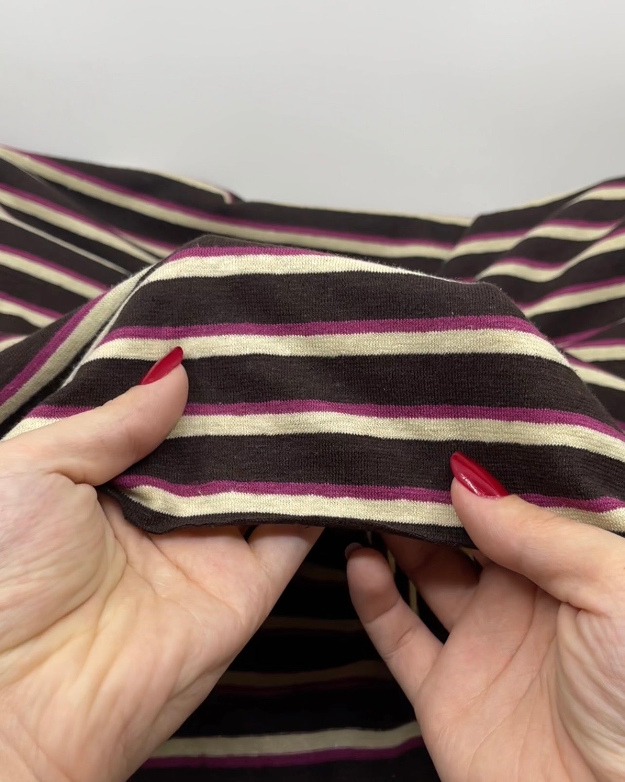 Retro Stripe Hemp Organic Cotton Jersey - Fudge/Amaranth/Ivory | Blackbird Fabrics