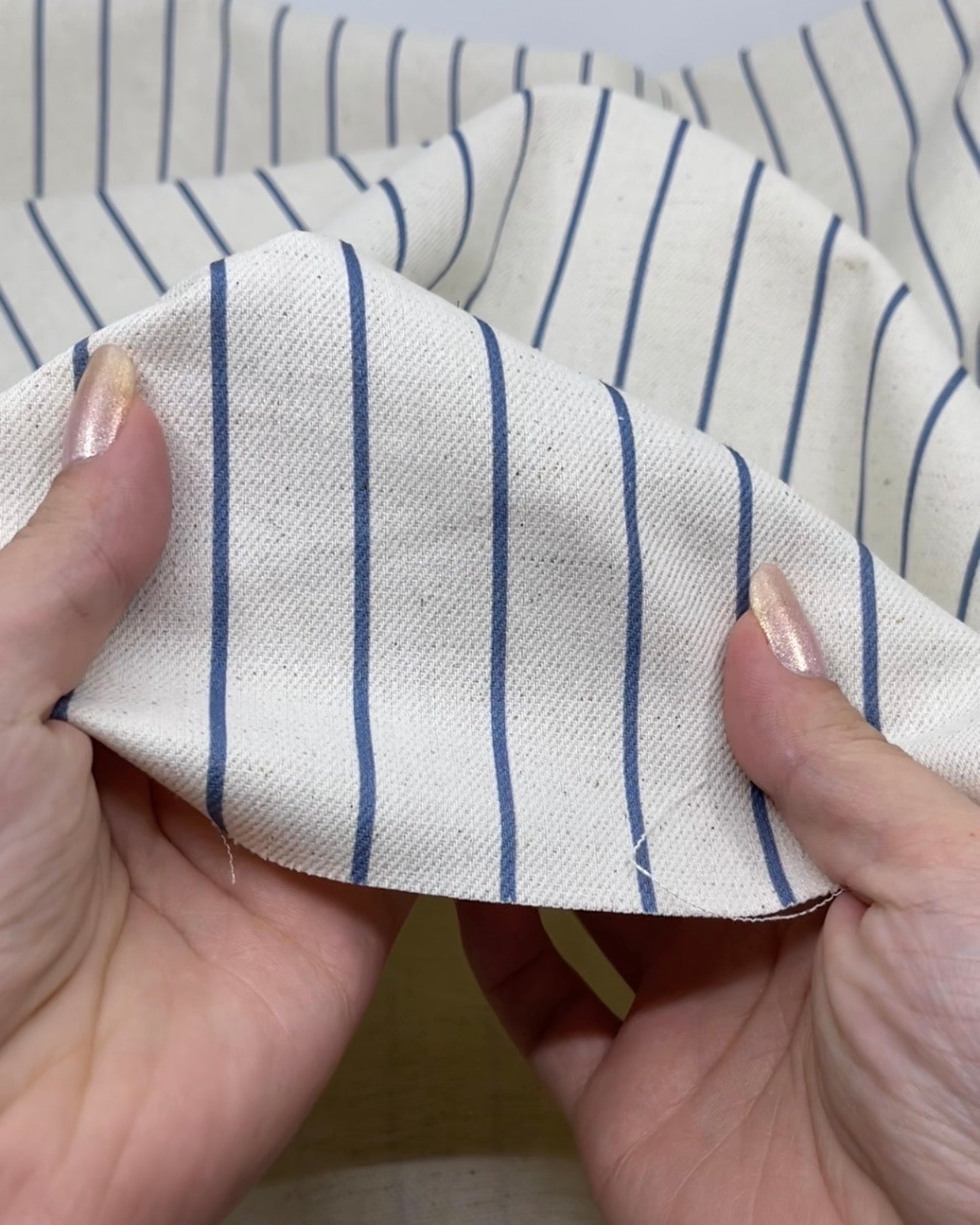 Stripe Printed Cotton Linen Twill - Natural/Bluestone | Blackbird Fabrics