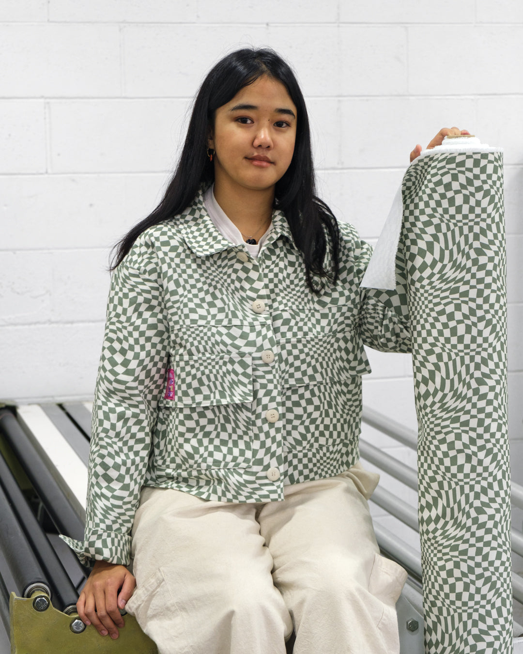 Magic Eye Printed Cotton Twill - Sage/Cream