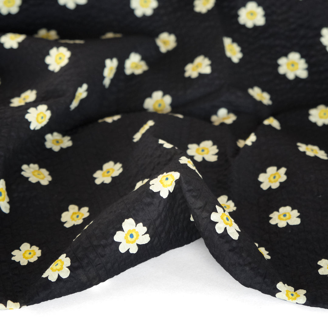 Bloom Print Crinkle Cotton - Black | Blackbird Fabrics