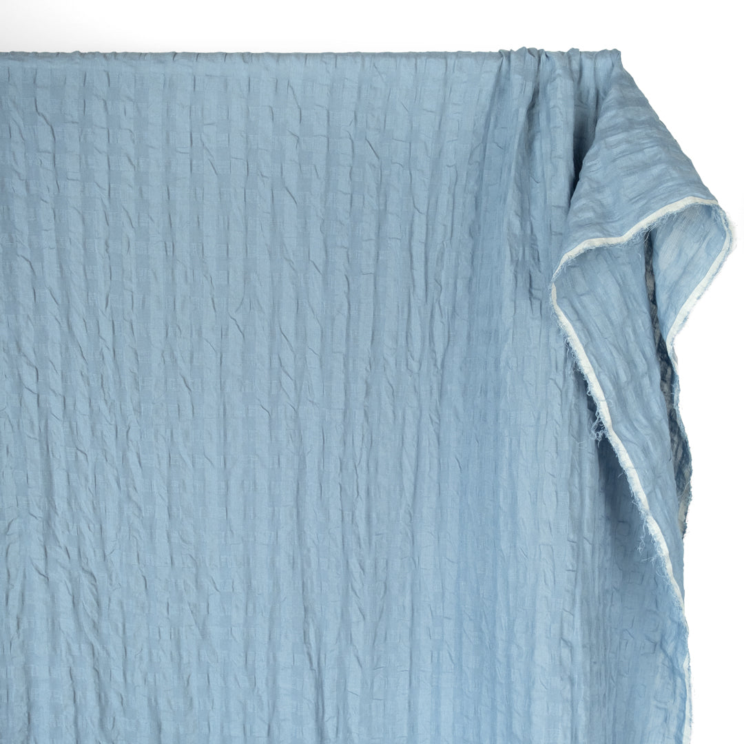 Check Linen Viscose Gauze - Blue Sky