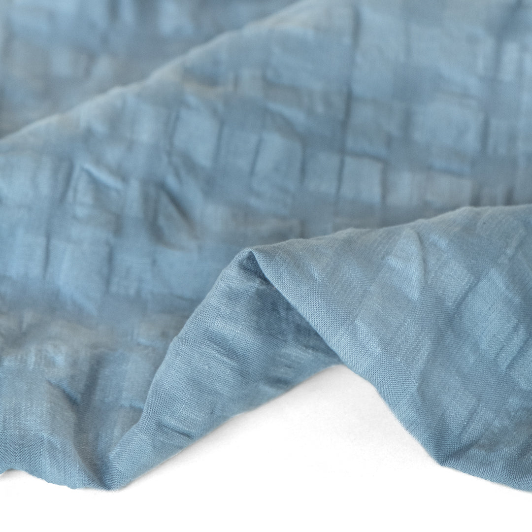 Check Linen Viscose Gauze - Blue Sky
