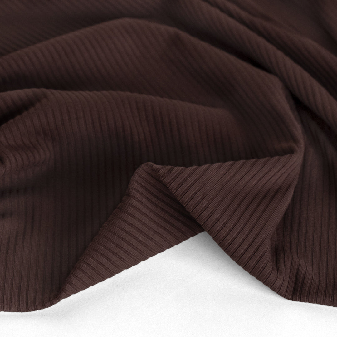 Medium Weight Bamboo Rib Knit - Dark Chocolate | Blackbird Fabrics