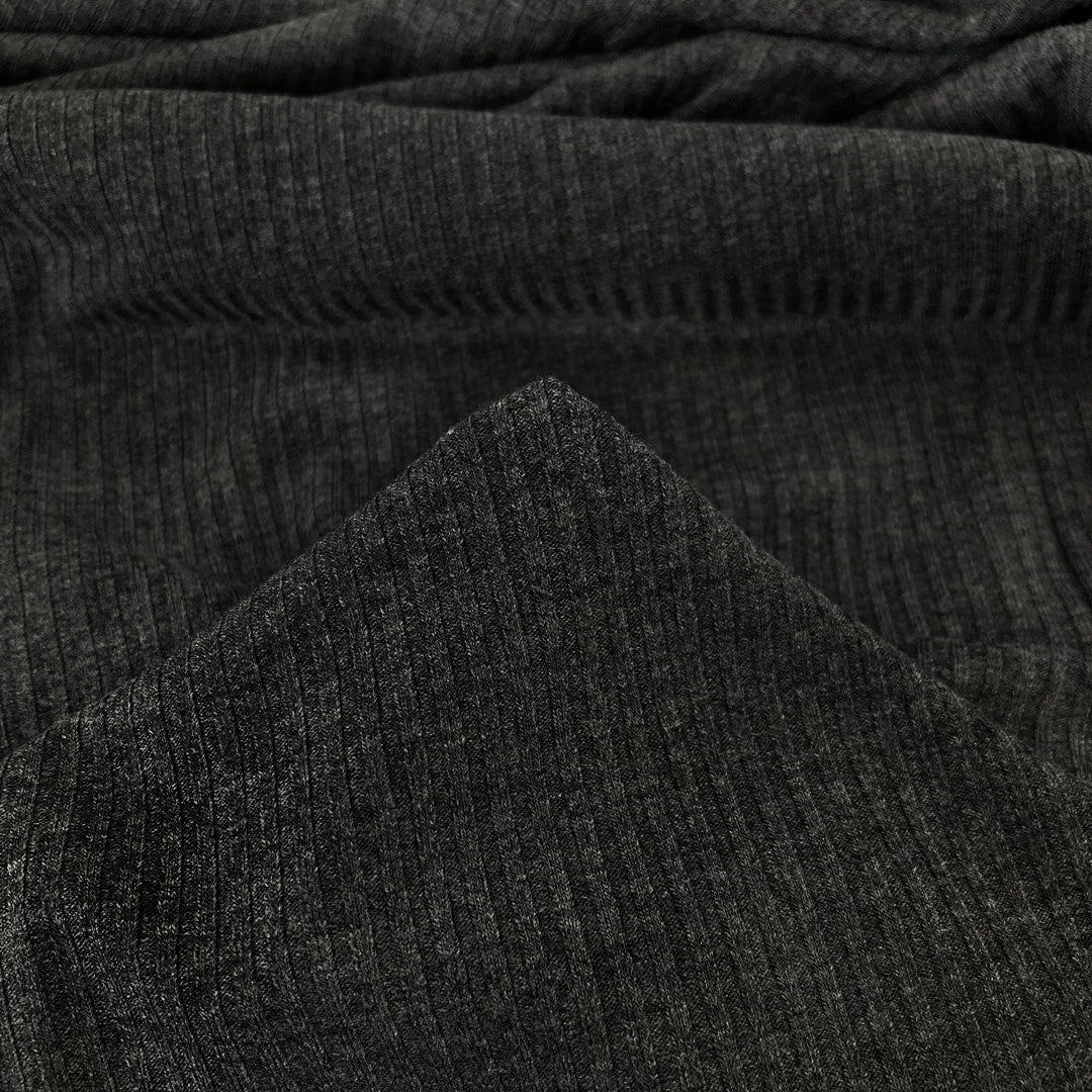Medium Weight Bamboo Rib Knit - Deep Heather Charcoal | Blackbird Fabrics