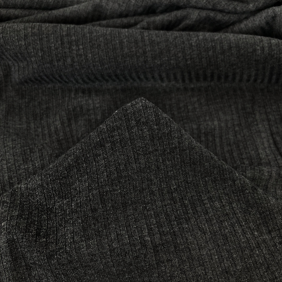 Medium Weight Bamboo Rib Knit - Deep Heather Charcoal | Blackbird Fabrics