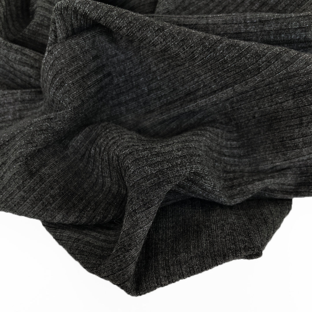 Medium Weight Bamboo Rib Knit - Deep Heather Charcoal | Blackbird Fabrics