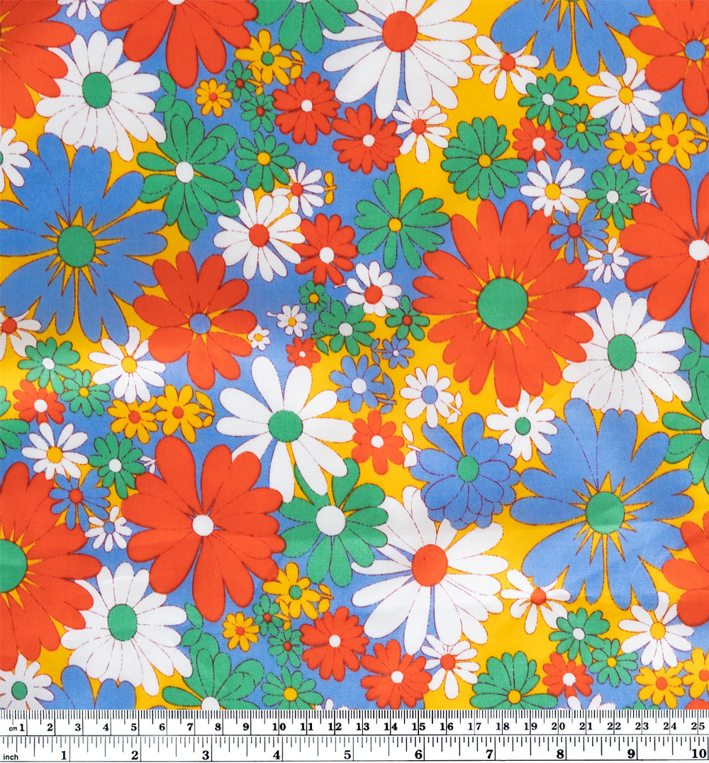 Mod Floral Cotton Poplin - Periwinkle/Red/Green