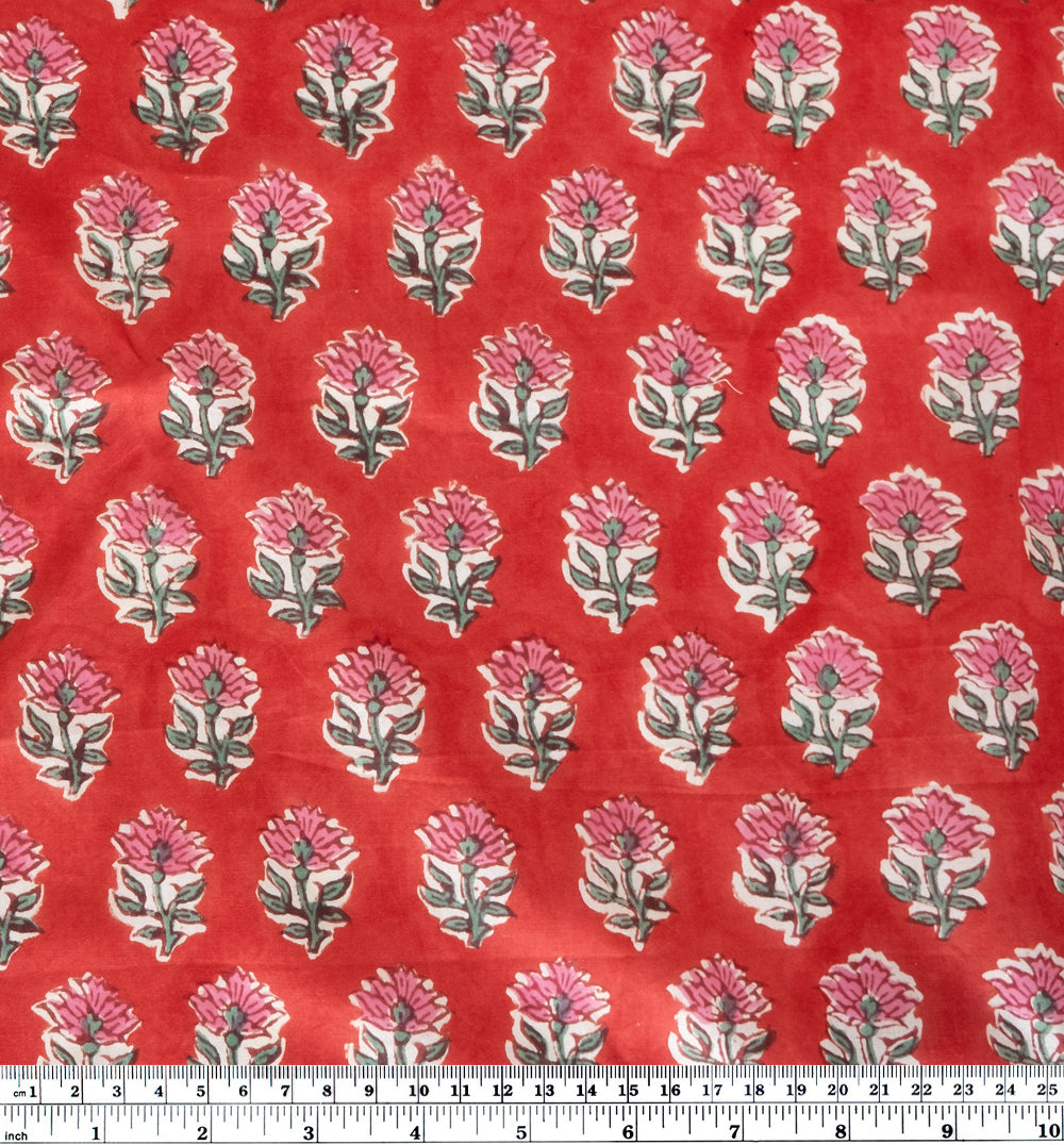 Bloom Block Printed Organic Cotton Batiste - Crimson/Pink