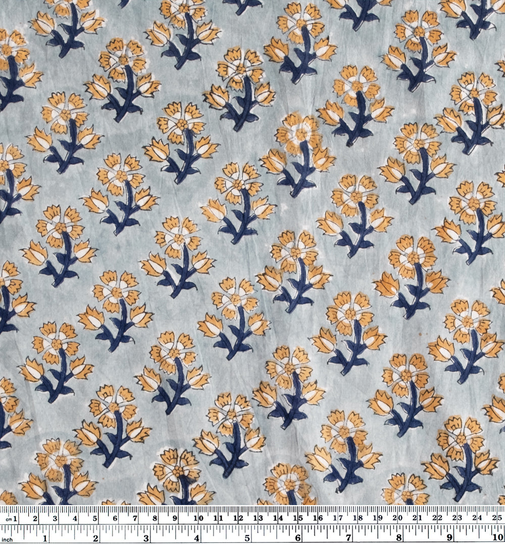 Bloom Block Printed Organic Cotton Batiste - Seaglass/Wheat