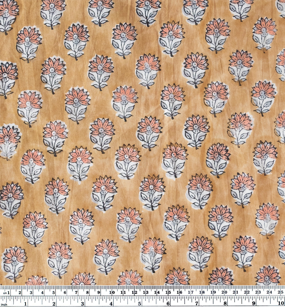 Bloom Block Printed Organic Cotton Batiste - Biscuit/Dusty Peach | Blackbird Fabrics