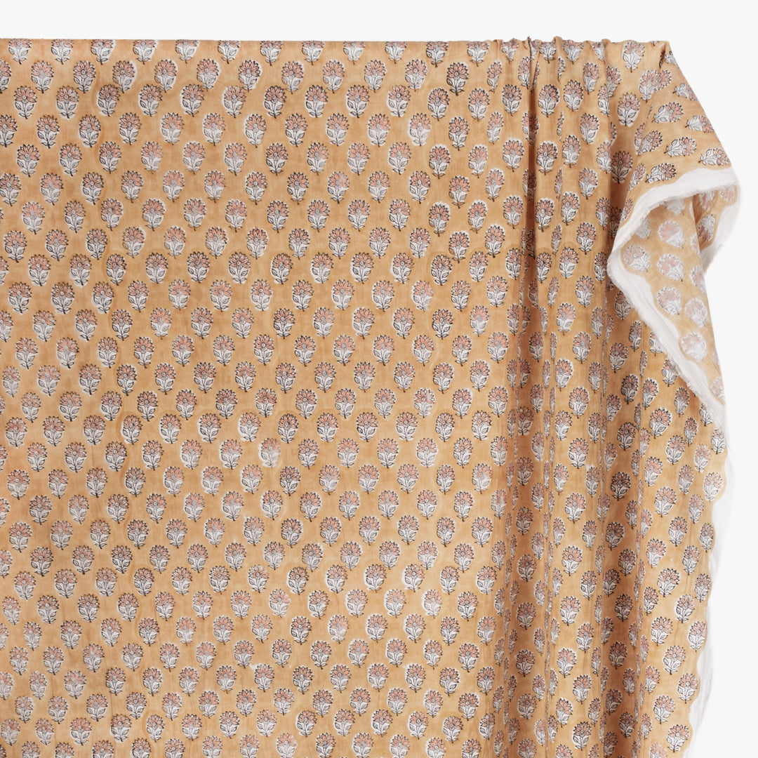 Bloom Block Printed Organic Cotton Batiste - Biscuit/Dusty Peach | Blackbird Fabrics