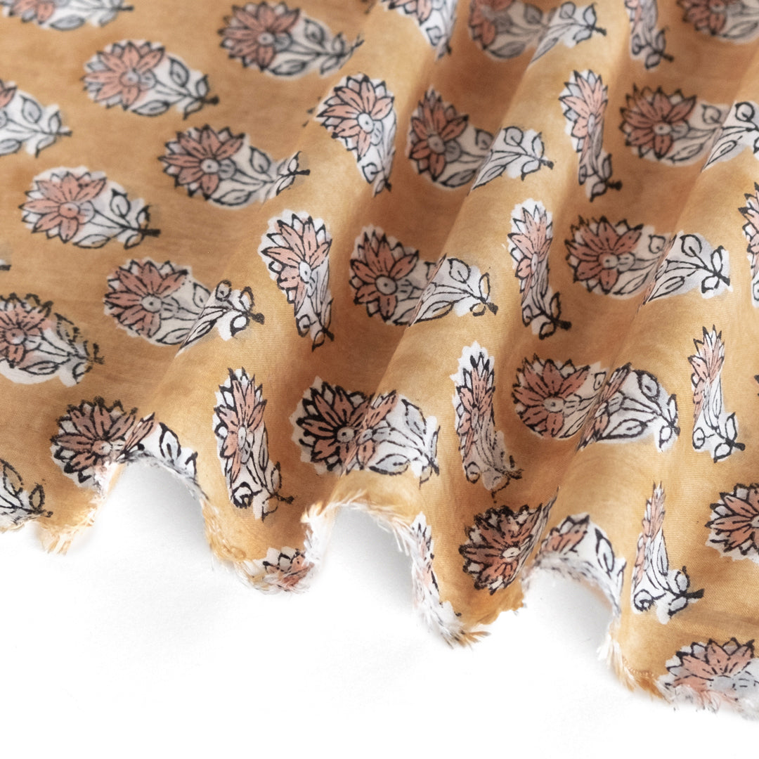 Bloom Block Printed Organic Cotton Batiste - Biscuit/Dusty Peach | Blackbird Fabrics