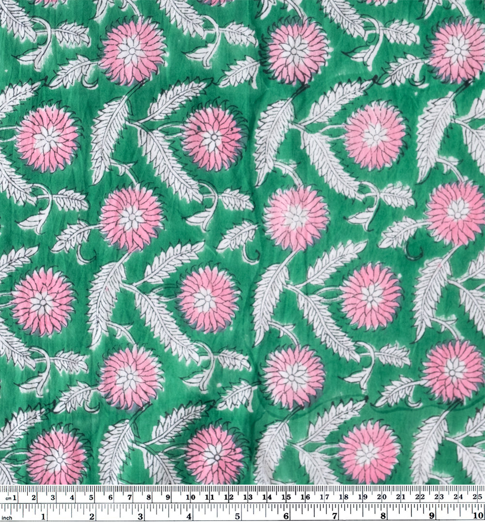 Tapestry Block Printed Organic Cotton Batiste - Green/Pink